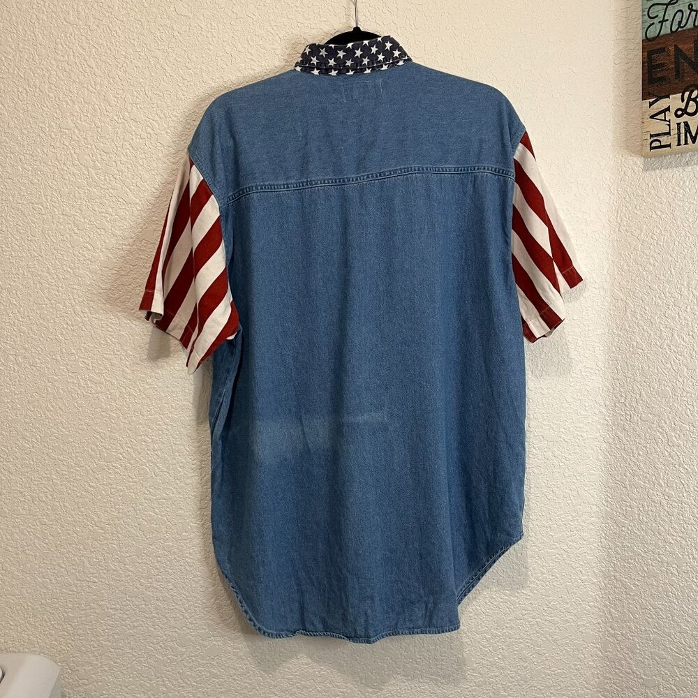 Quizz Again Shirt America 4th July Button USA Teddy Embroidered Vintage Y2K Sz L - Picture 6 of 11
